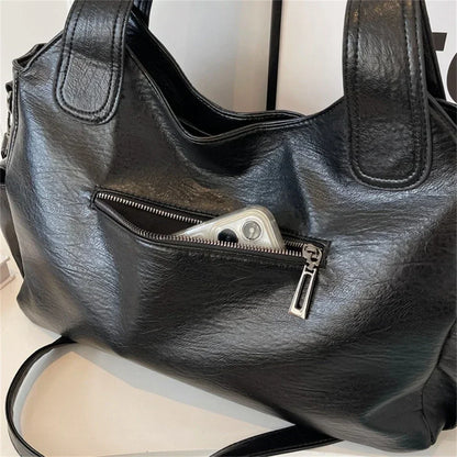 Contrasting Color High-Quality Zipper Shoulder Bag