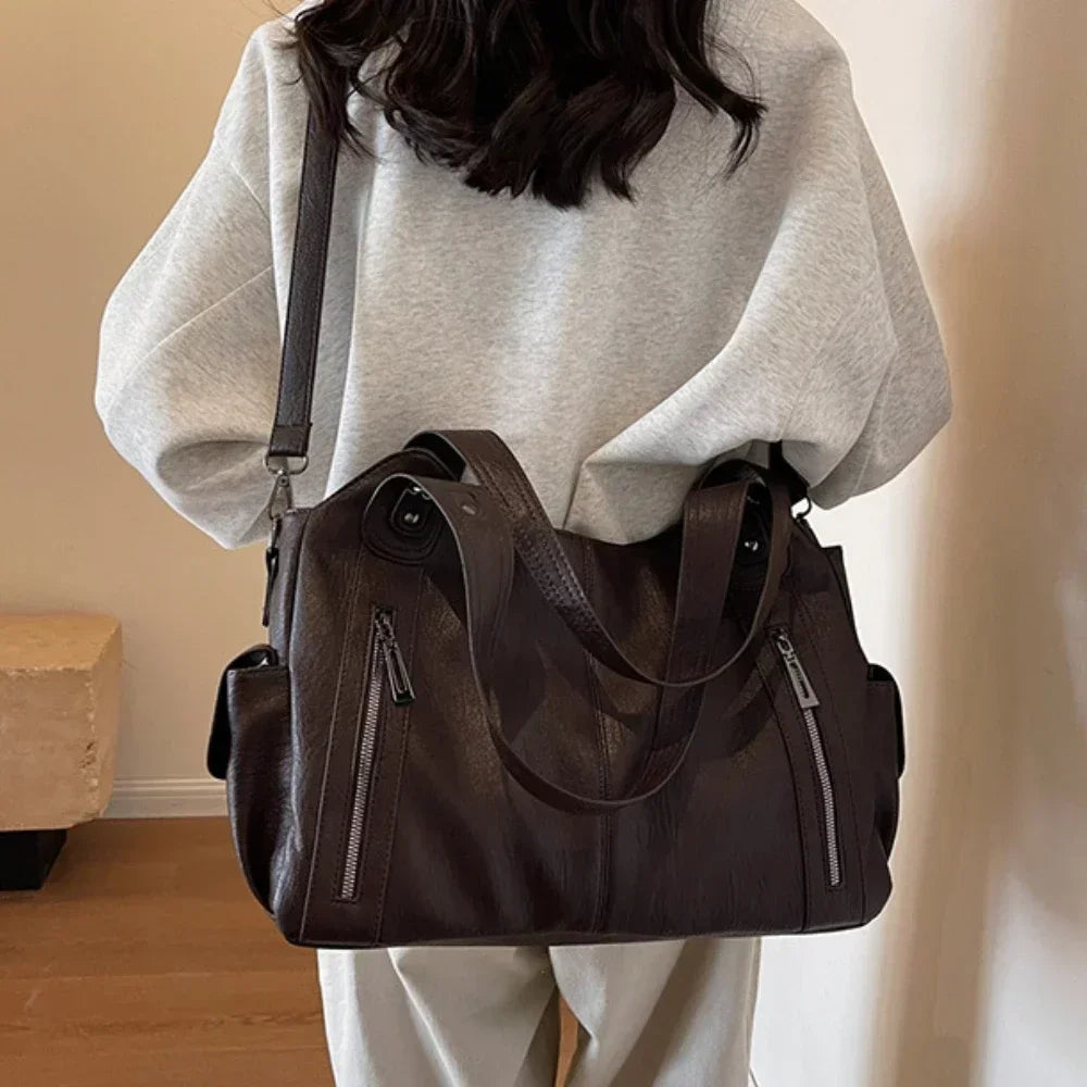 Contrasting Color High-Quality Zipper Shoulder Bag