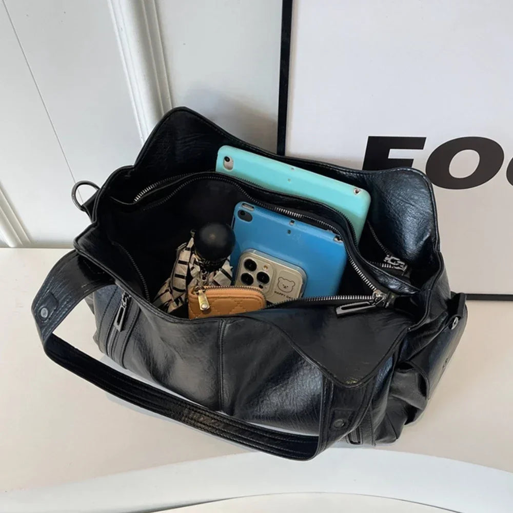 Contrasting Color High-Quality Zipper Shoulder Bag