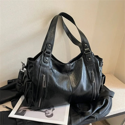 Contrasting Color High-Quality Zipper Shoulder Bag