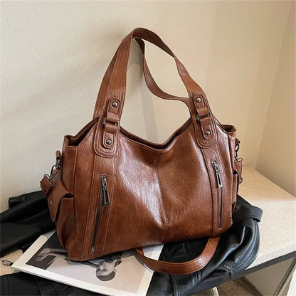 Contrasting Color High-Quality Zipper Shoulder Bag