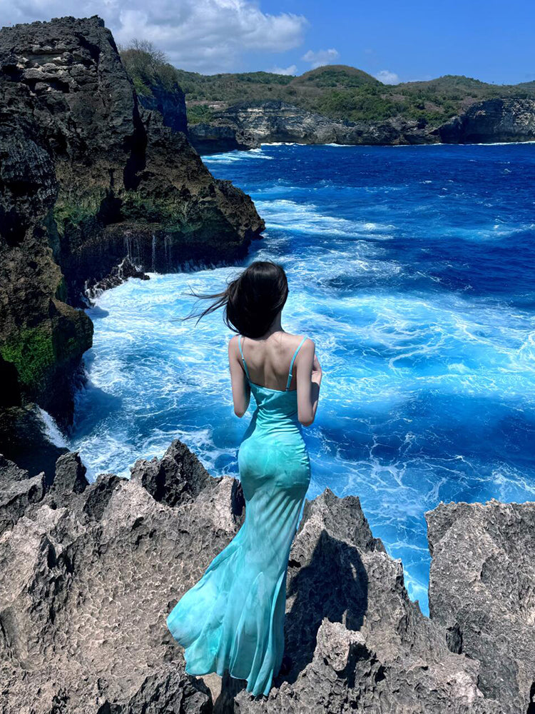 Soft Green Butterfly Print Sheer Mermaid Dress Romantic & Dreamy Fit