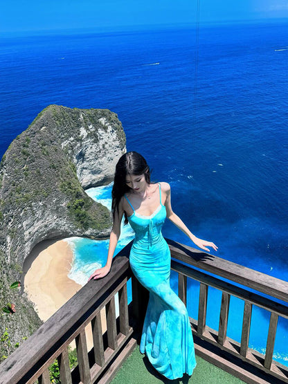 Soft Green Butterfly Print Sheer Mermaid Dress Romantic & Dreamy Fit