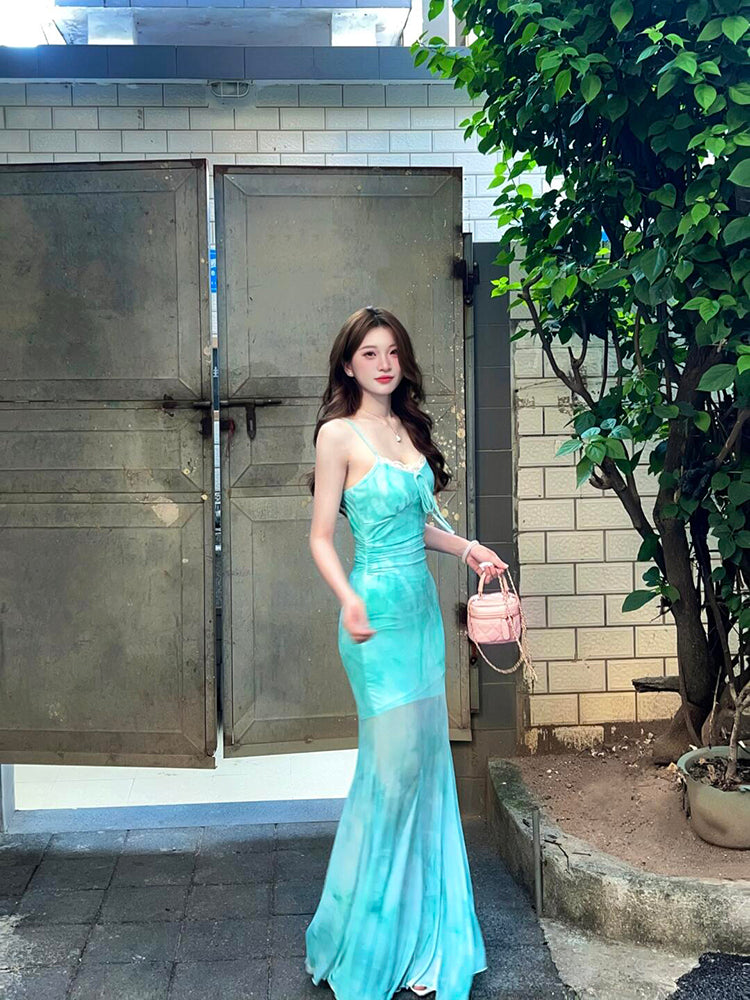Soft Green Butterfly Print Sheer Mermaid Dress Romantic & Dreamy Fit