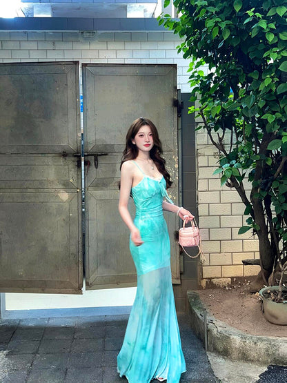 Soft Green Butterfly Print Sheer Mermaid Dress Romantic & Dreamy Fit