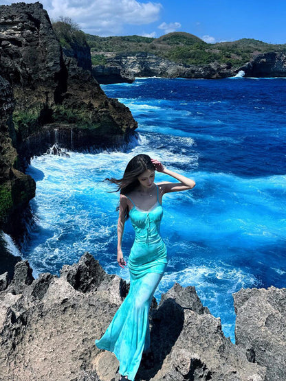 Soft Green Butterfly Print Sheer Mermaid Dress Romantic & Dreamy Fit