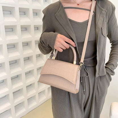 Solid PU Leather Designer Casual Crossbody Top Handle Handbag