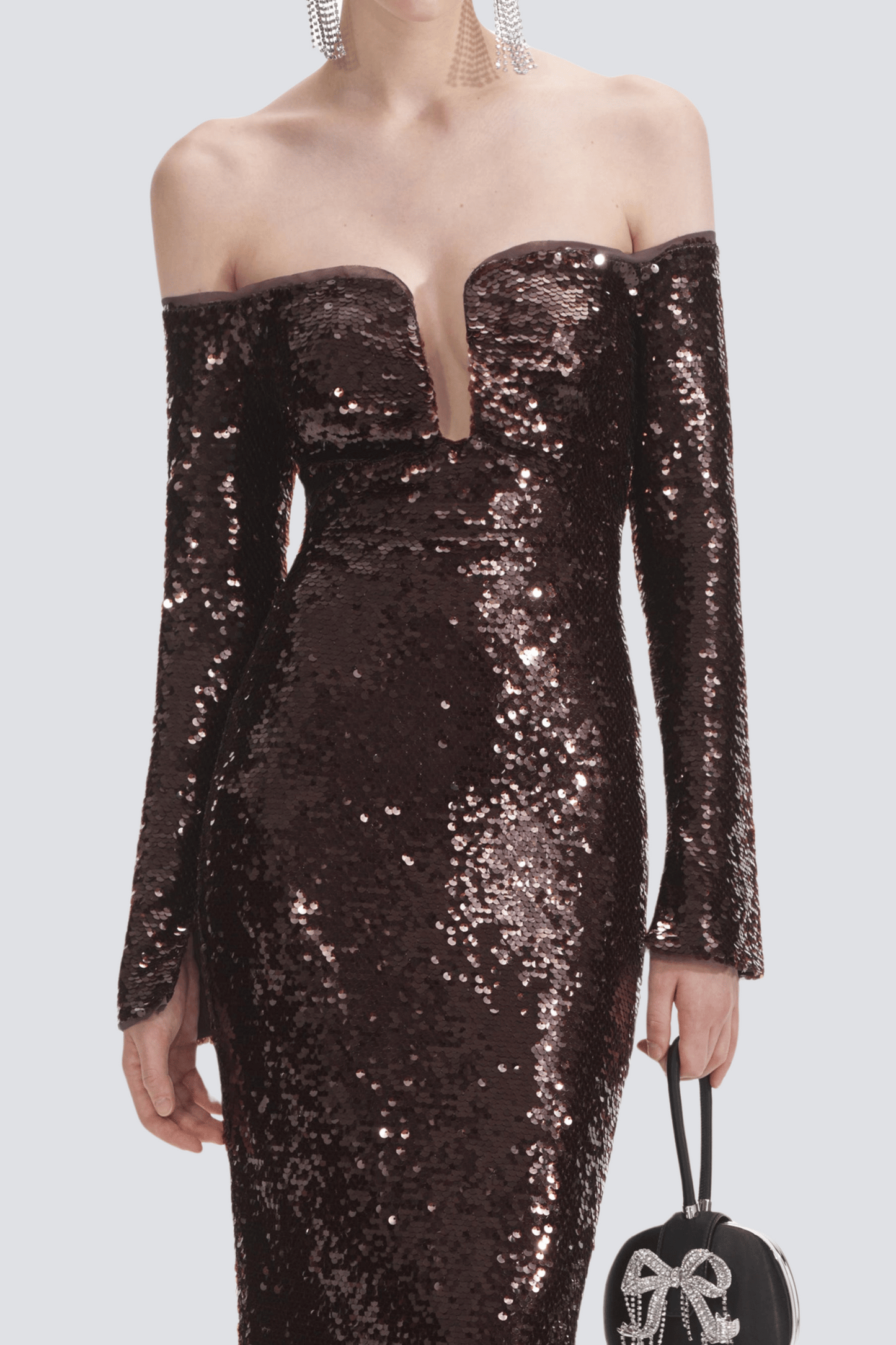 Solvay Sequin Off Shoulder Maxi Dress