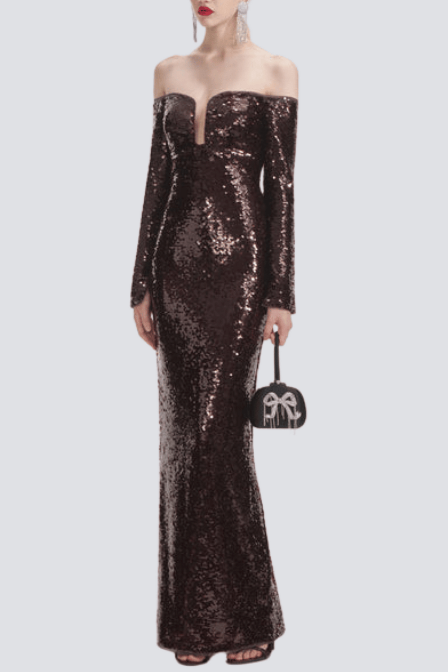 Solvay Sequin Off Shoulder Maxi Dress