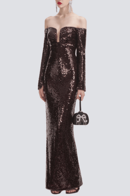 Solvay Sequin Off Shoulder Maxi Dress