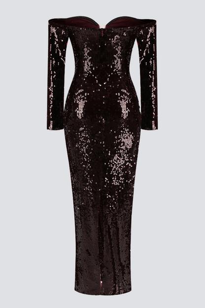 Solvay Sequin Off Shoulder Maxi Dress