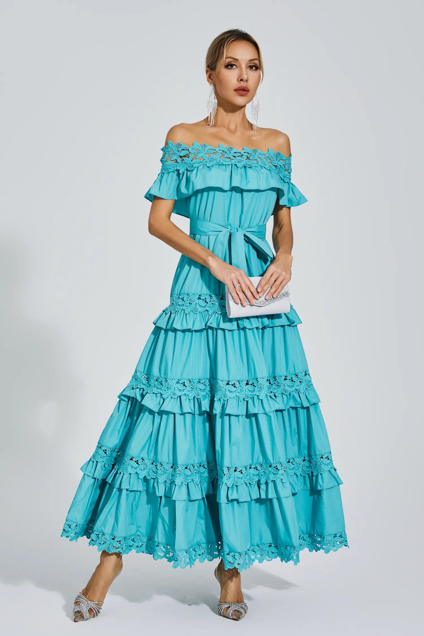 Soraya Blue Ruffle Off Shoulder Dress