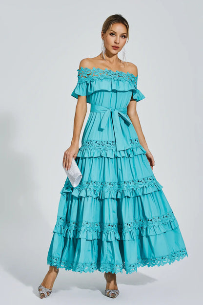 Soraya Blue Ruffle Off Shoulder Dress