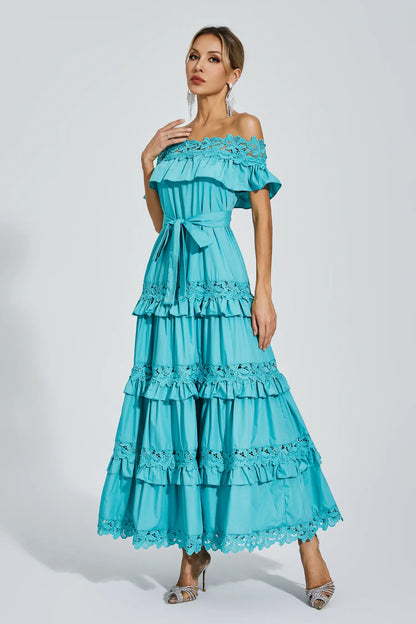 Soraya Blue Ruffle Off Shoulder Dress