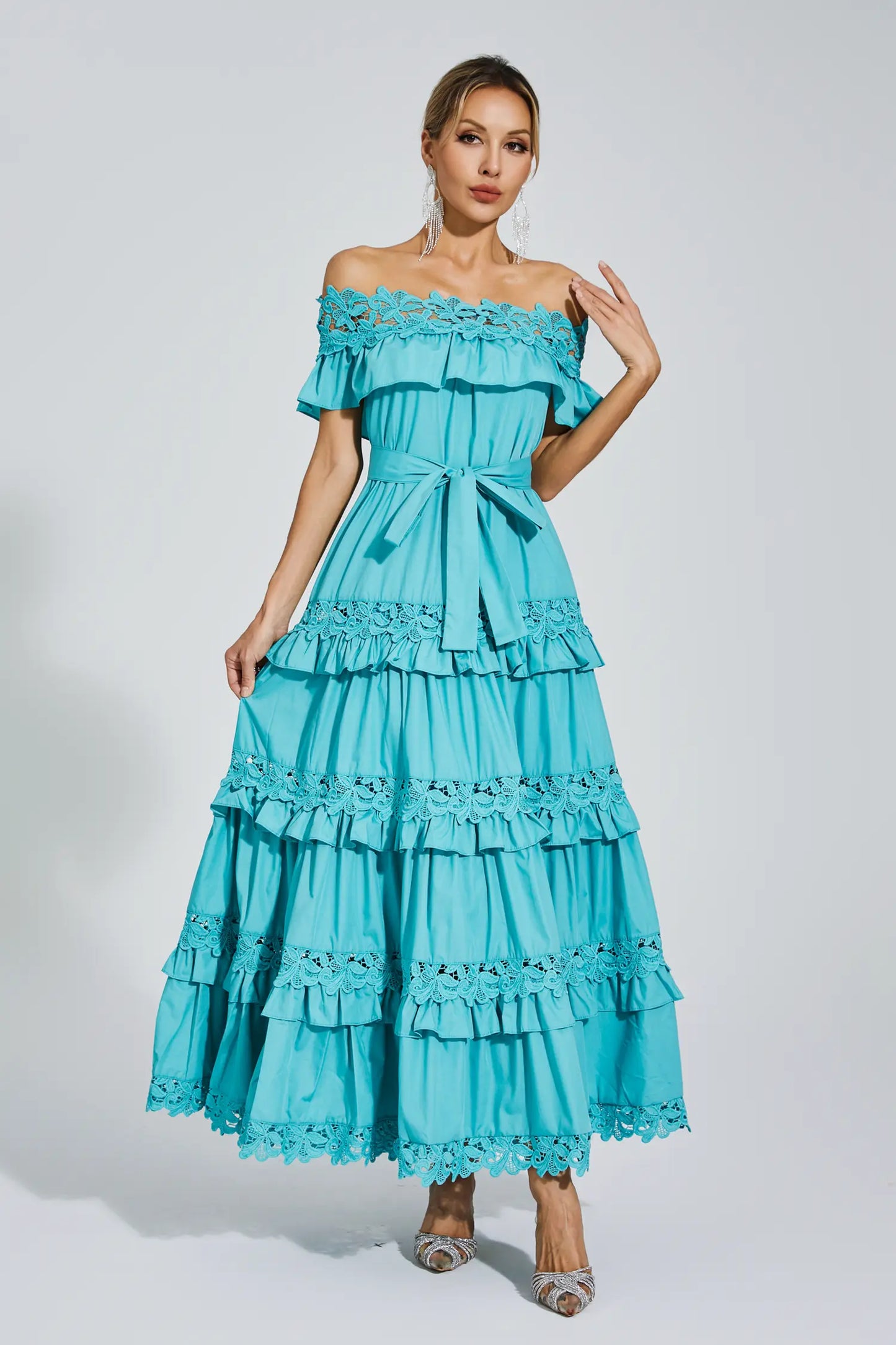 Soraya Blue Ruffle Off Shoulder Dress