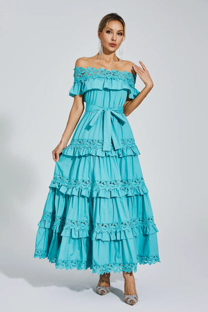 Soraya Blue Ruffle Off Shoulder Dress