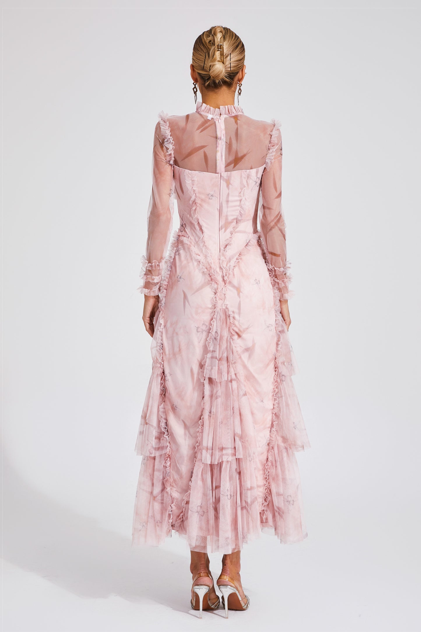 Southey Pink Mesh Ruched Maxi Dress