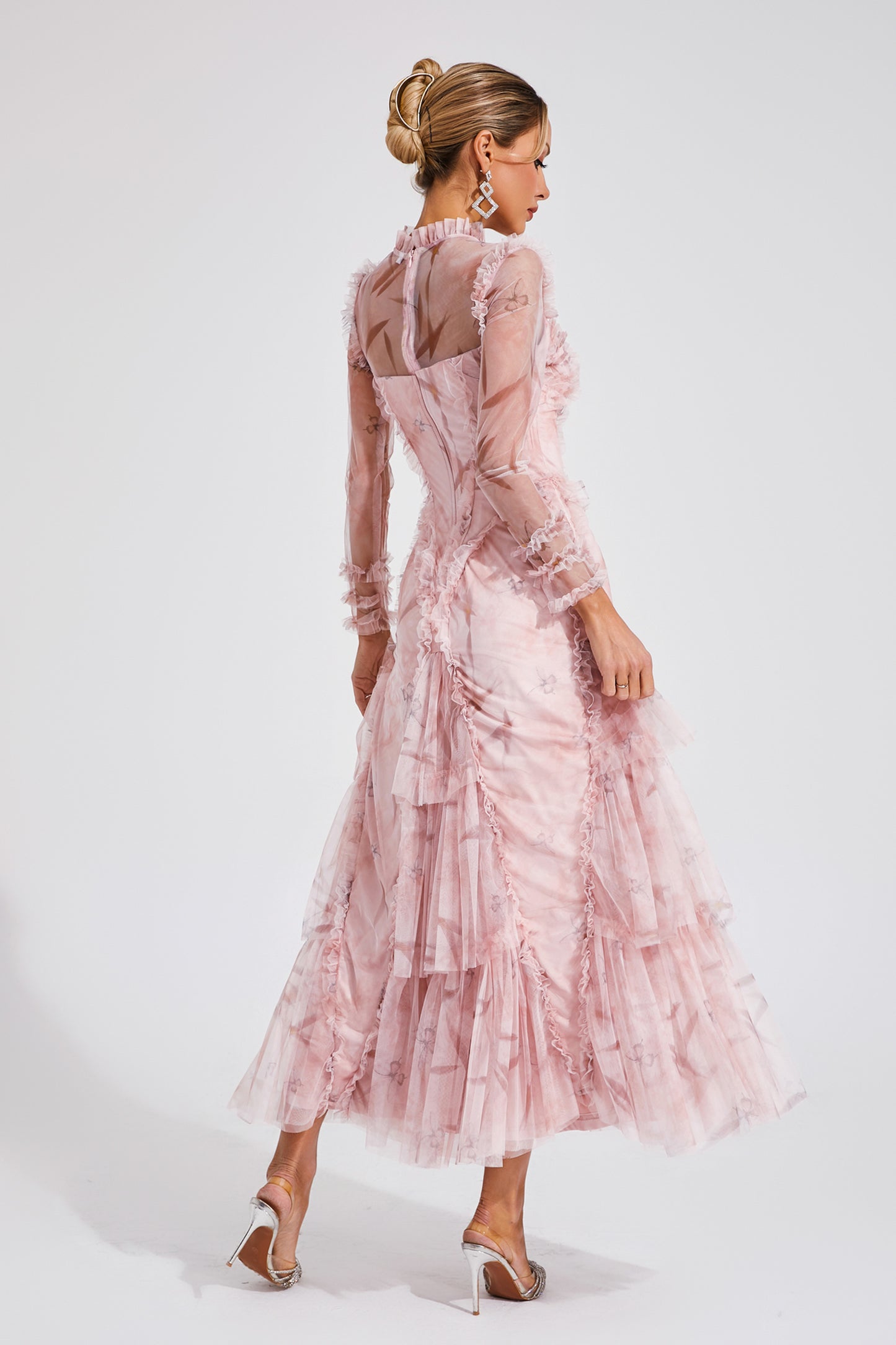 Southey Pink Mesh Ruched Maxi Dress