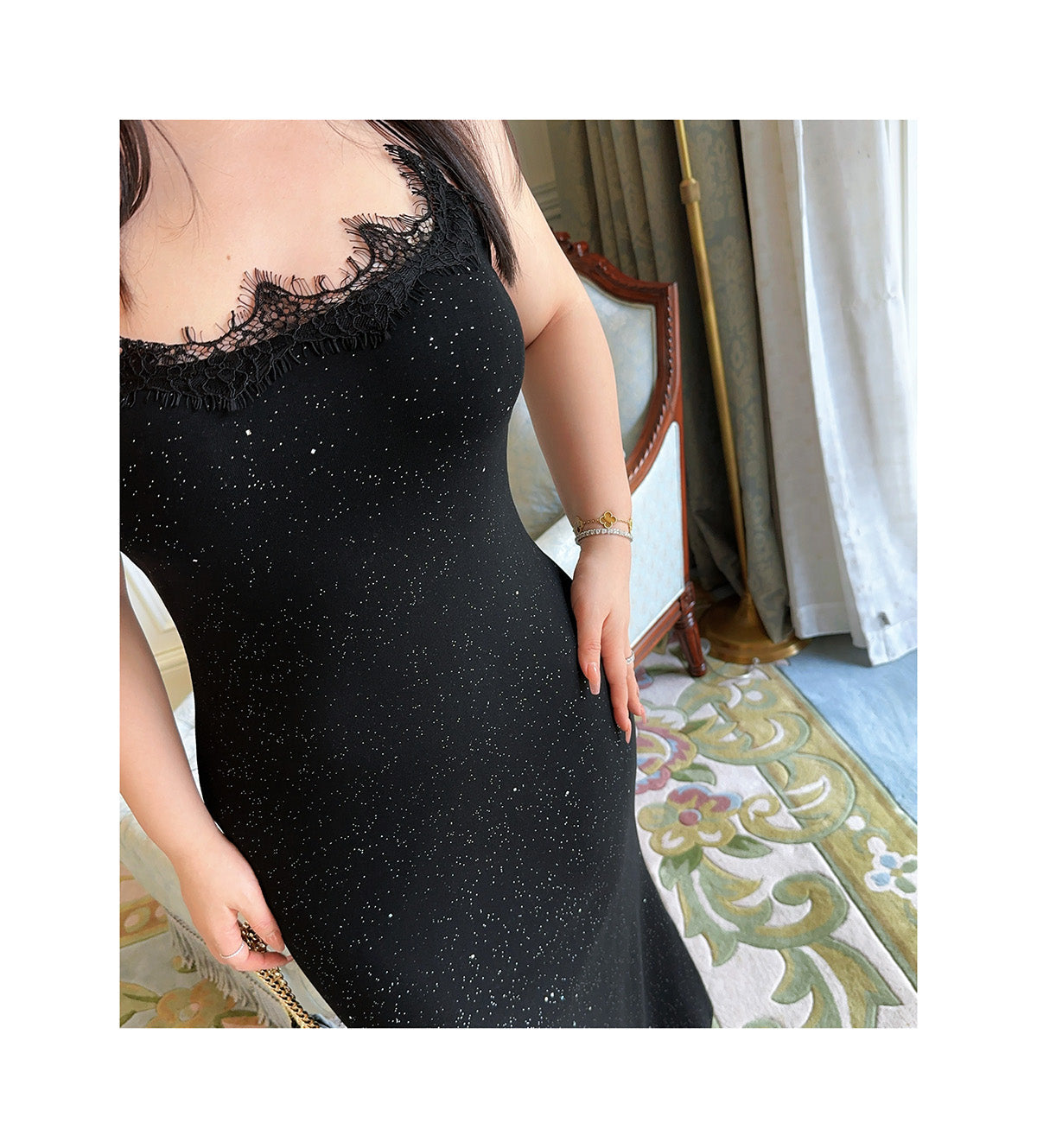 Sparkling Lace Mermaid Slip Dress Plus-Size