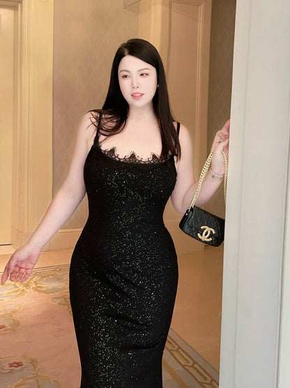 Sparkling Lace Mermaid Slip Dress Plus-Size