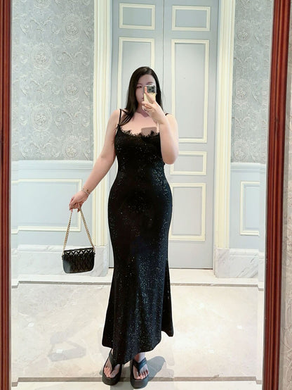 Sparkling Lace Mermaid Slip Dress Plus-Size