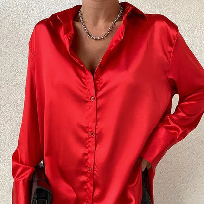 Satin Long Sleeve Vintage Blue Blouse