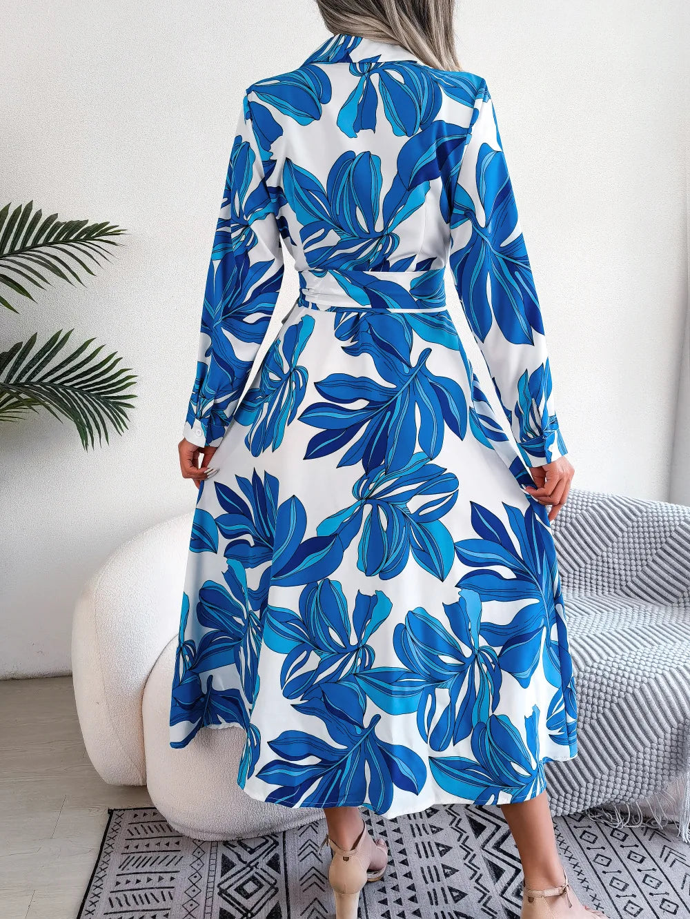 Spring Summer Contrast Floral Polo Collar Shirt Floral Dress