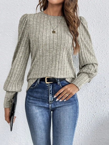 Spring Autumn Casual Crewneck Loose Knit T-shirt