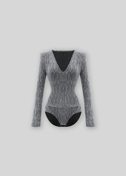 Spring Fantasy - Spicy V-Neck Bodysuit with Shoulder Pads