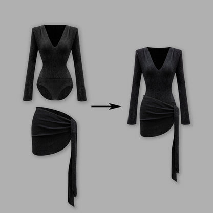 Spring Fantasy - Spicy V-Neck Bodysuit with Shoulder Pads