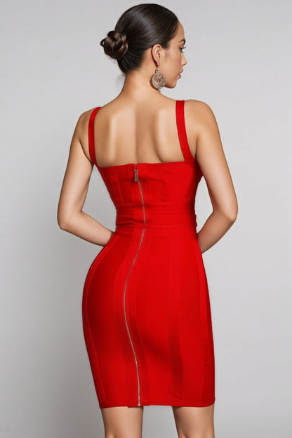 Kaia Red Halter Tie Belt Skinny Mini Dress