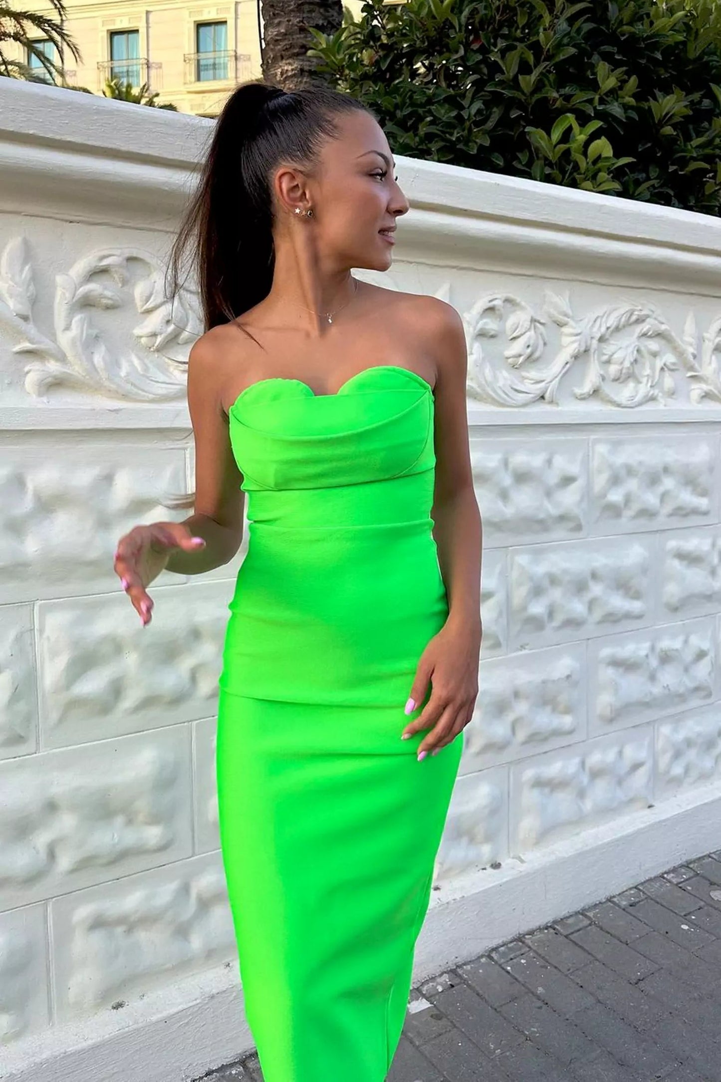 Stella Strapless Bandage Midi Dress-Green