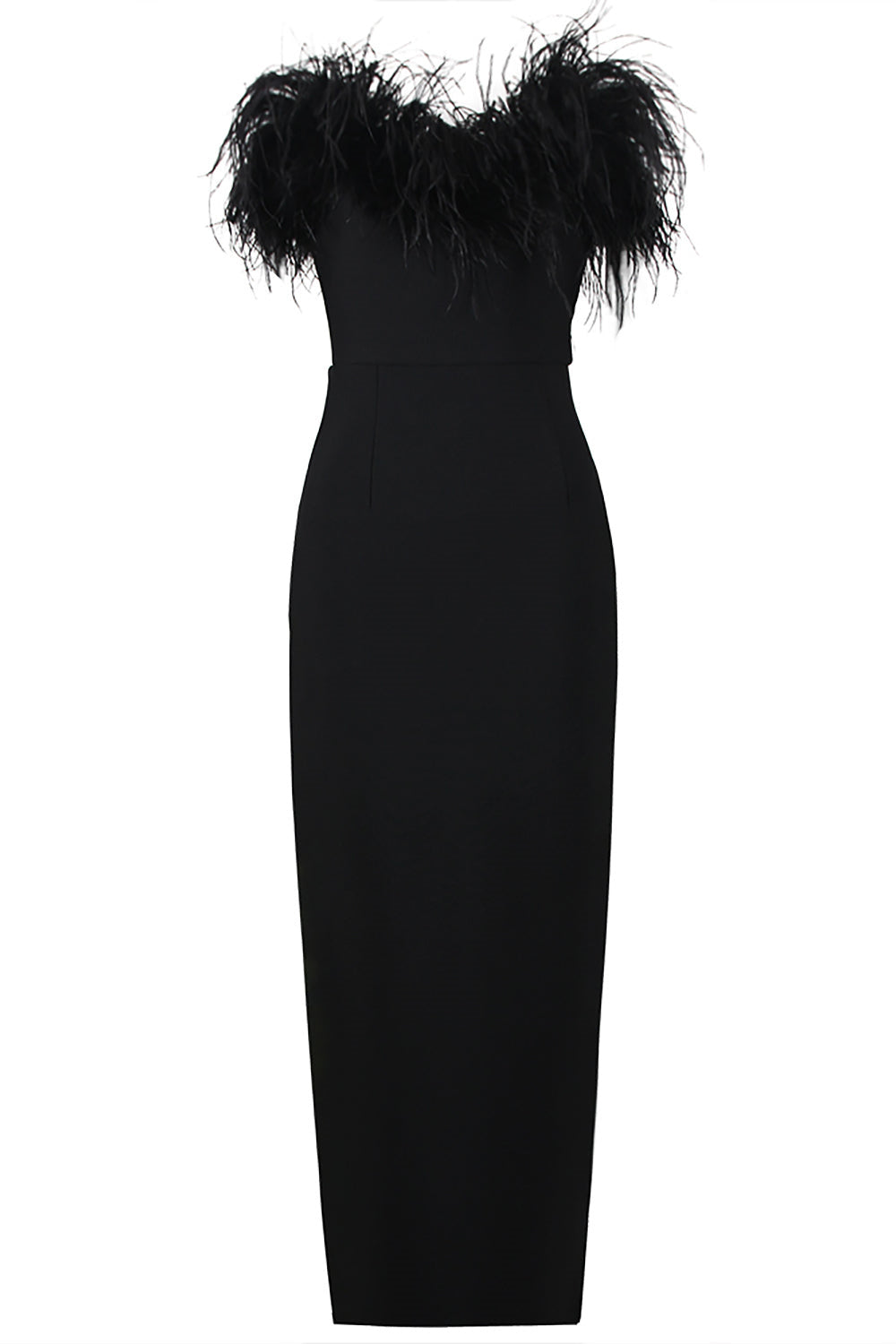 Veronica Feather Trim Strapless Maxi Dress