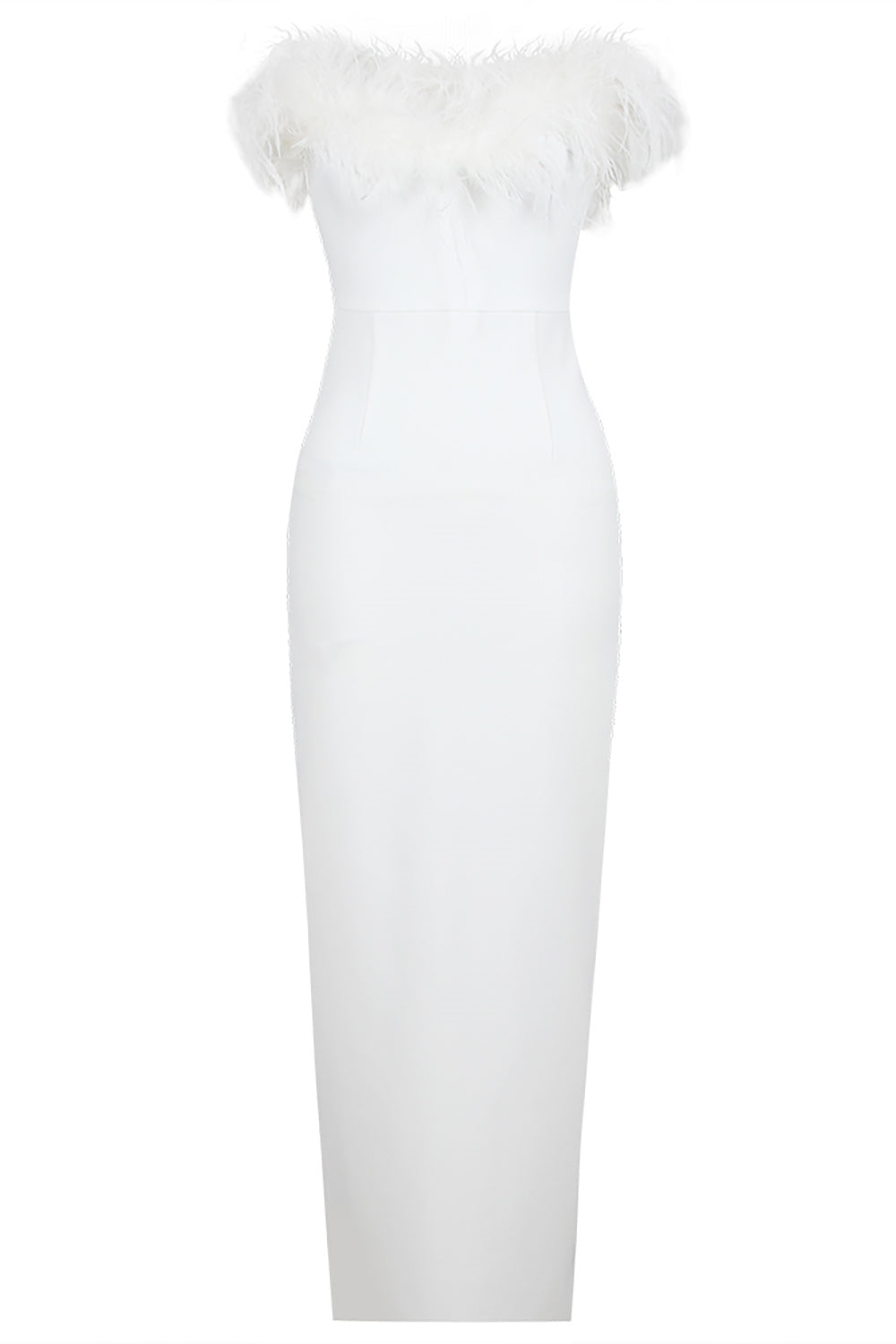 Veronica Feather Trim Strapless Maxi Dress