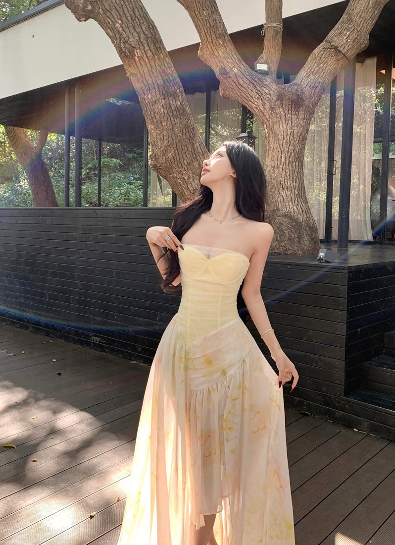 Strapless Printed Bodycon Dress Chic Asymmetrical Summer Party Dress