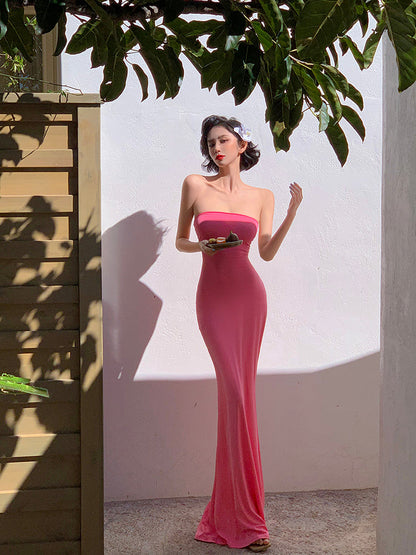 Strapless Tie-Back Mermaid Maxi Dress