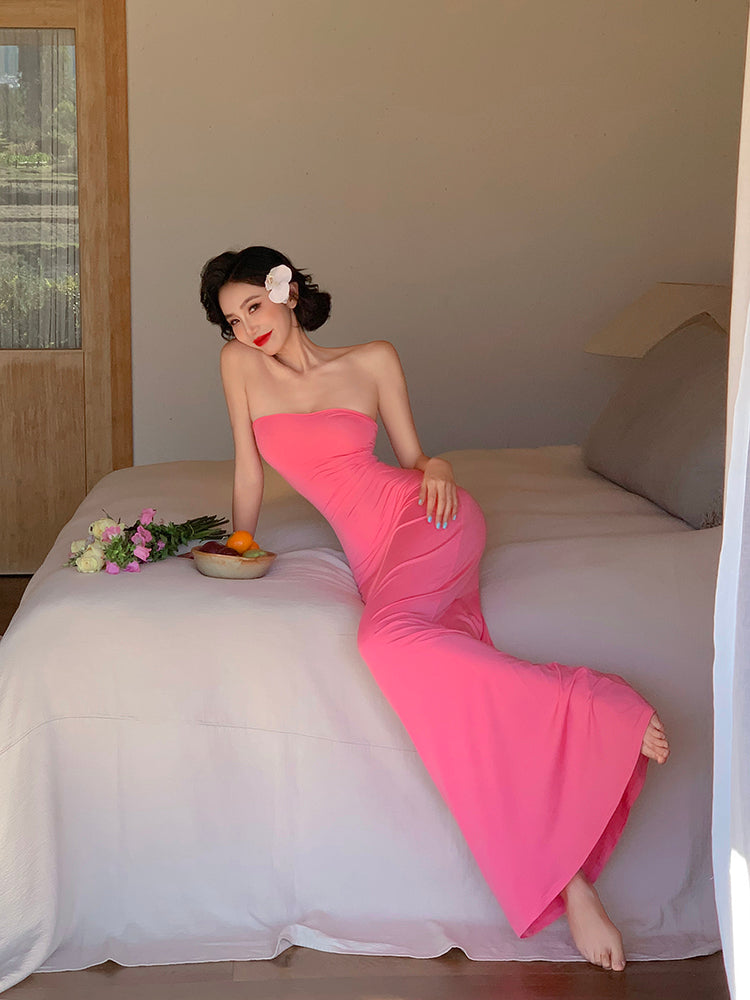 Strapless Tie-Back Mermaid Maxi Dress