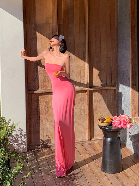 Strapless Tie-Back Mermaid Maxi Dress