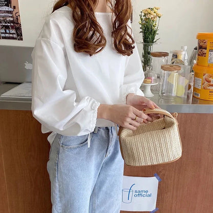 Bohemian Straw Crossbody Bucket Beach Handbag