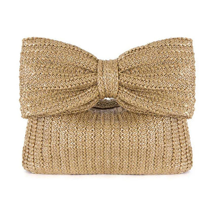 Straw Woven Bow Purse Wristlet