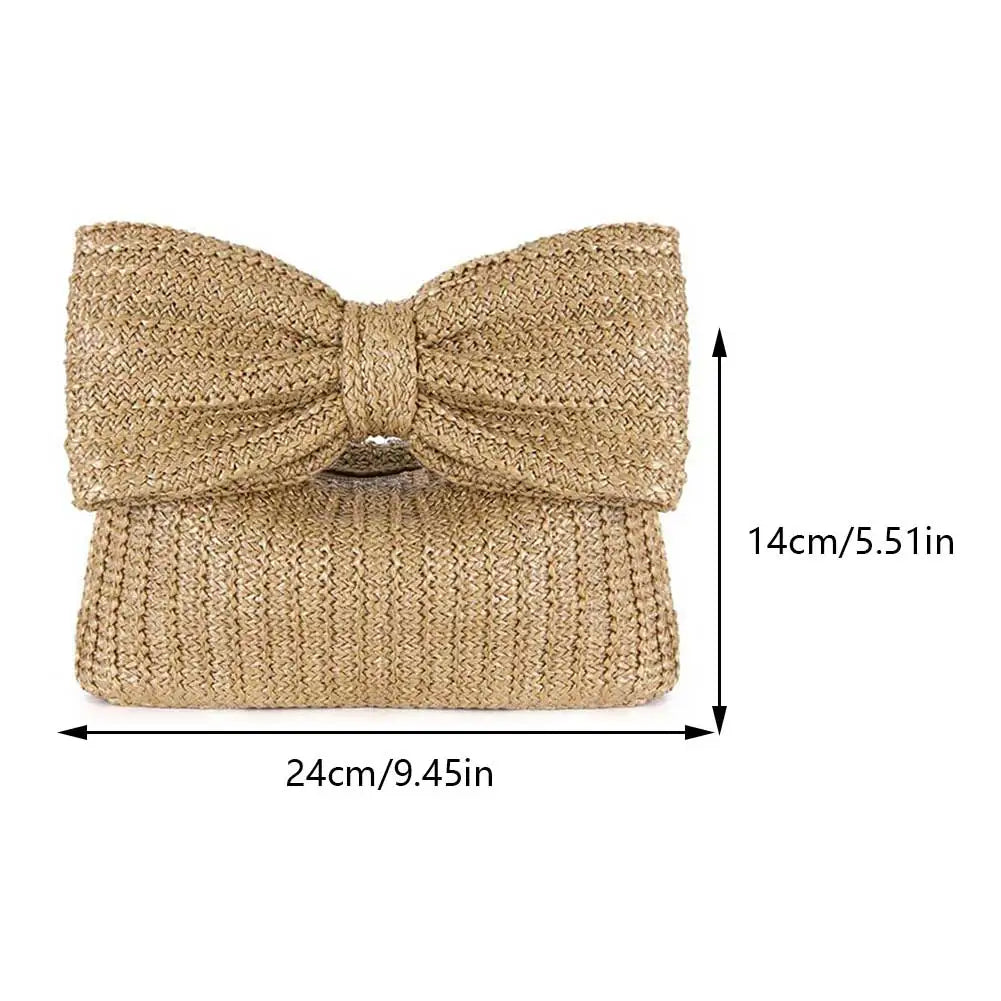 Straw Woven Bow Purse Wristlet