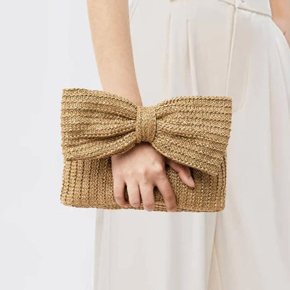 Straw Woven Bow Purse Wristlet