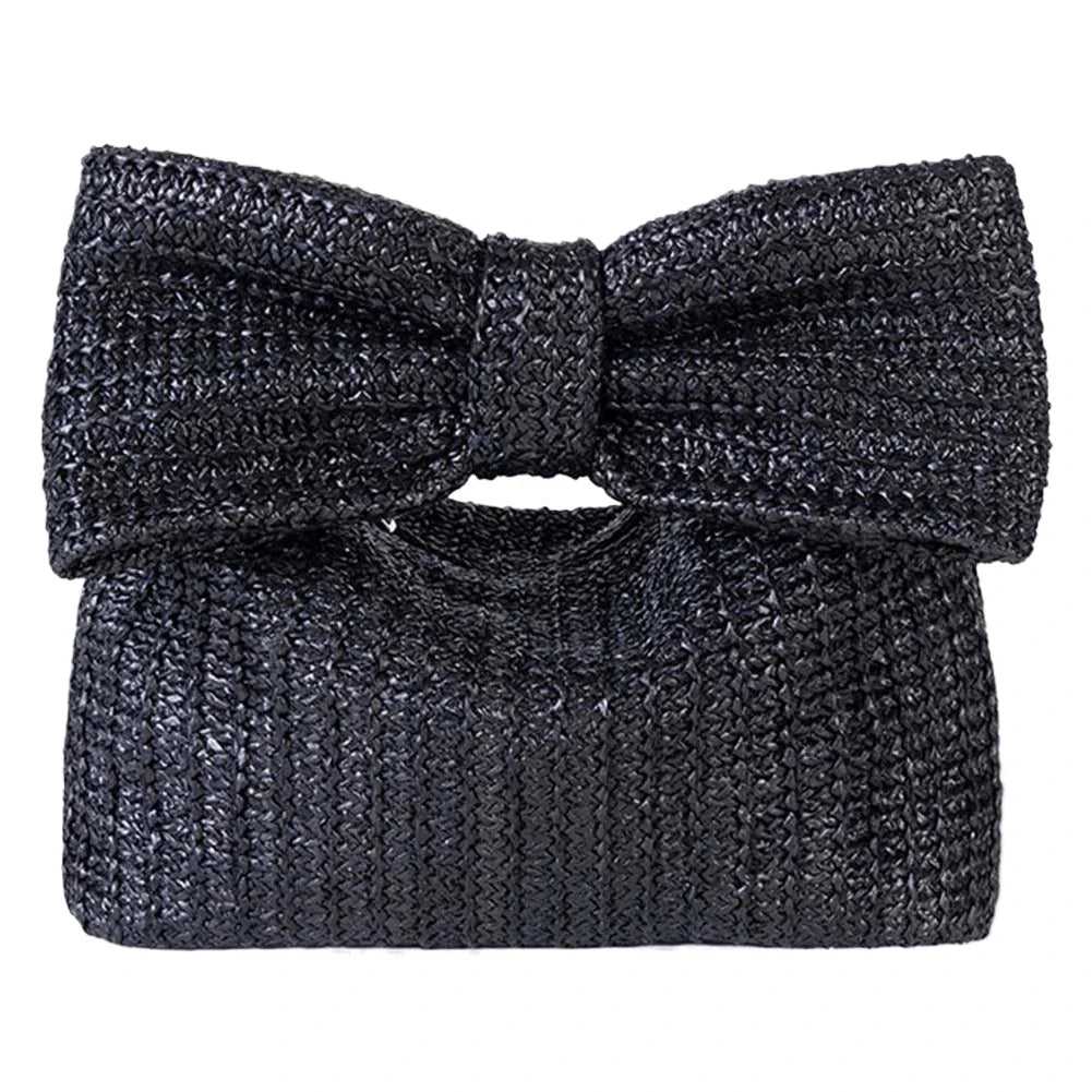 Straw Woven Bow Purse Wristlet