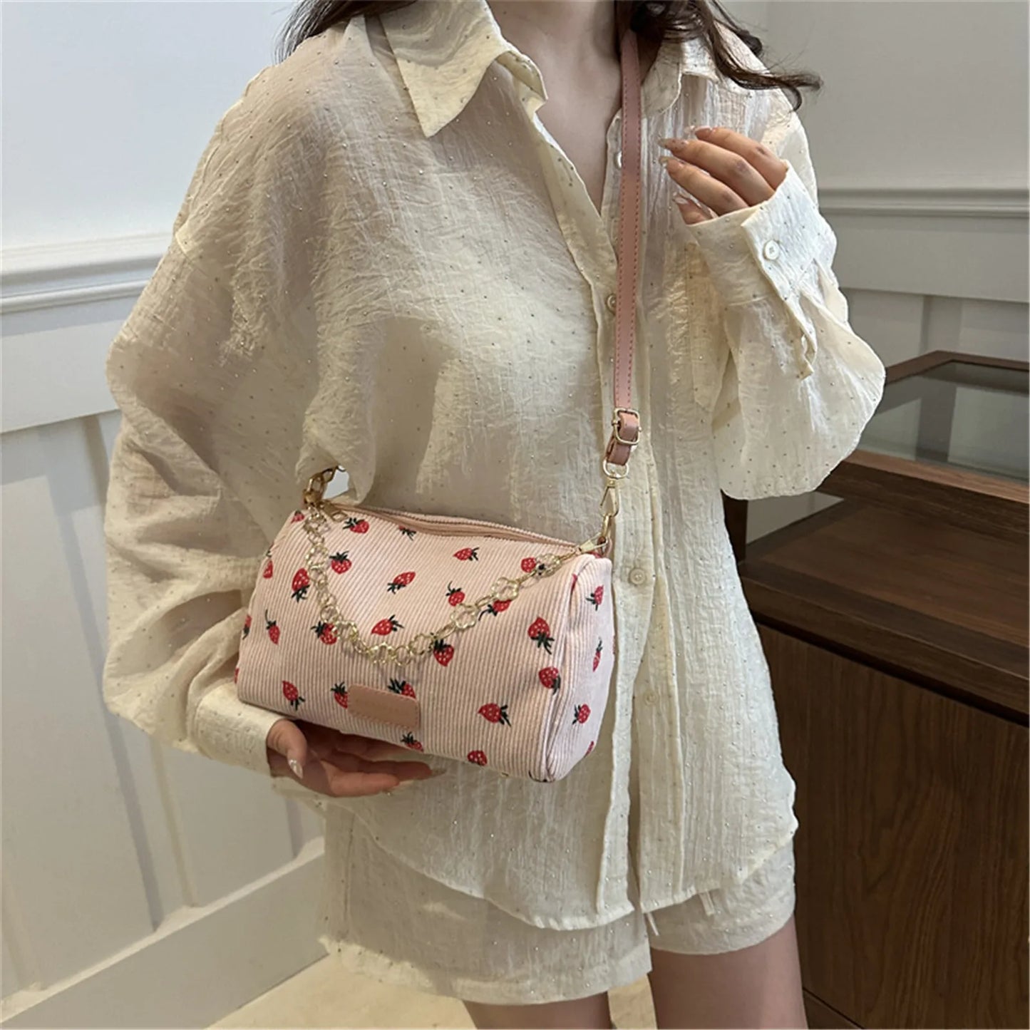 Strawberry Corduroy Mini Crossbody