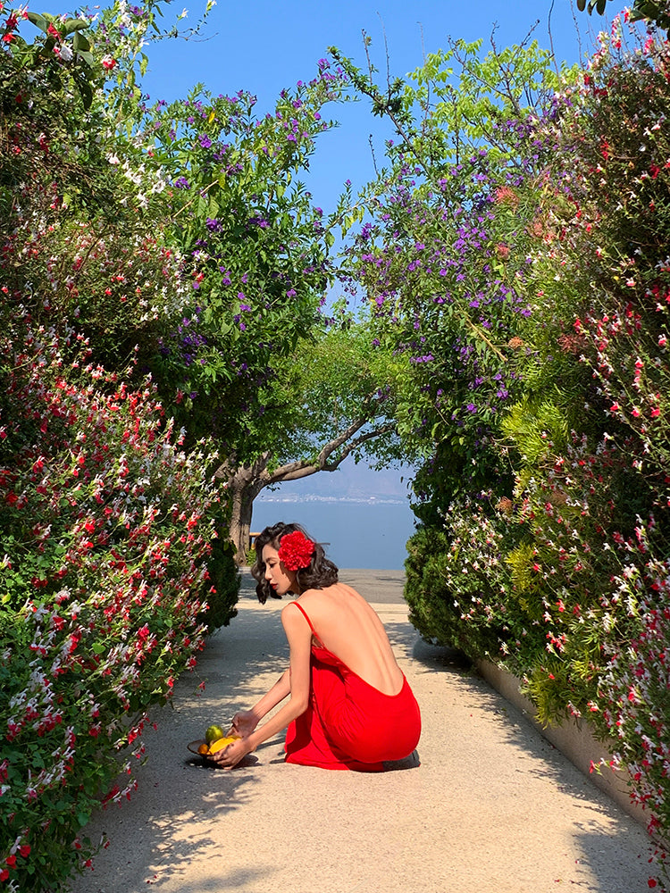 Striking Red Backless Mermaid Dress