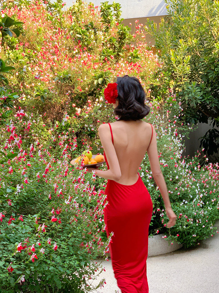 Striking Red Backless Mermaid Dress