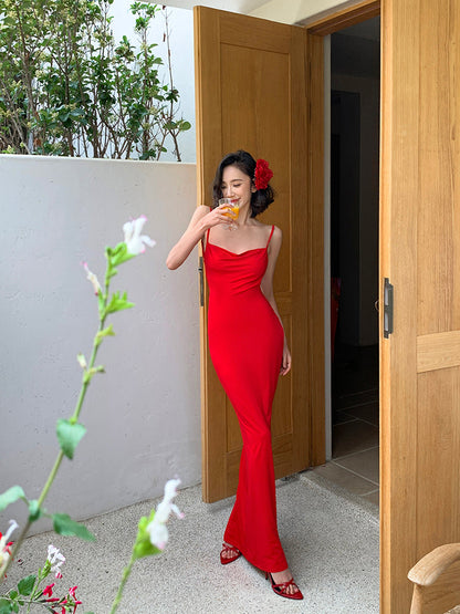 Striking Red Backless Mermaid Dress