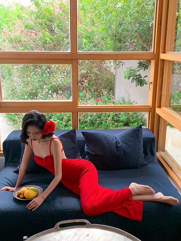 Striking Red Backless Mermaid Dress