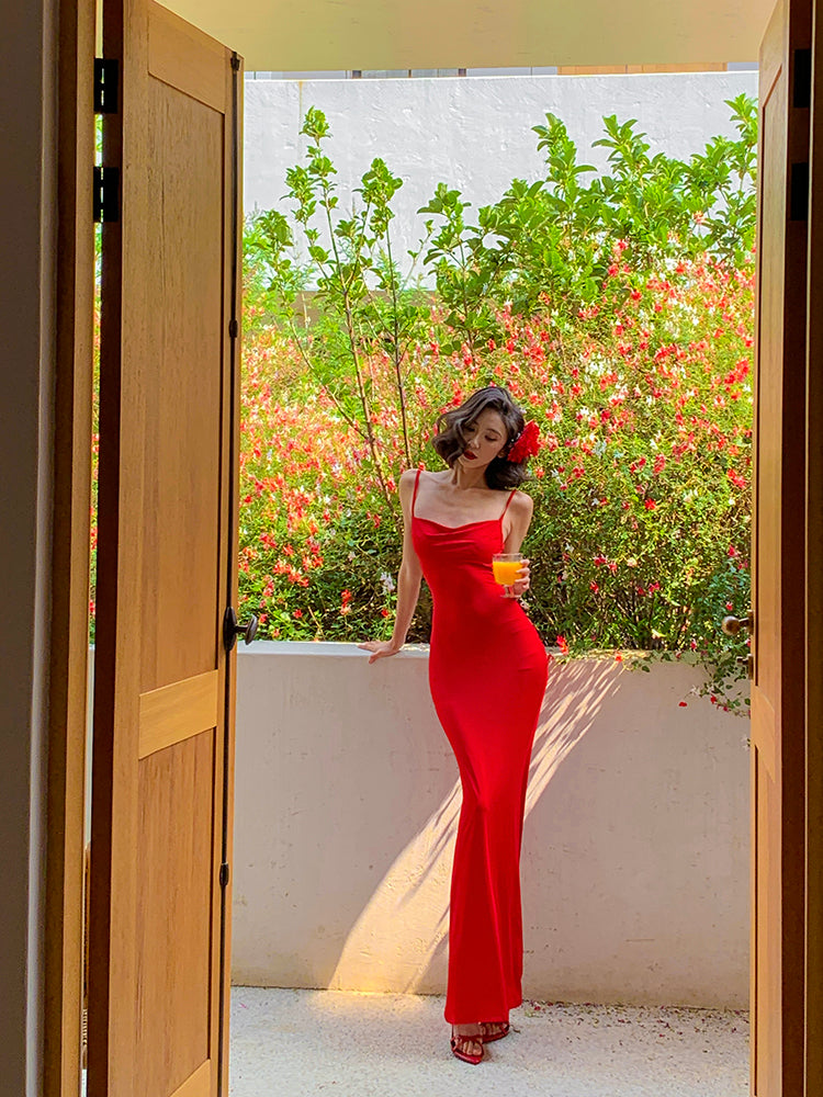 Striking Red Backless Mermaid Dress