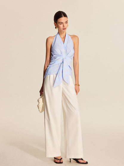 Striped Halter Top for Women – Summer V-Neck Sleeveless Blouse in Breathable Polyester